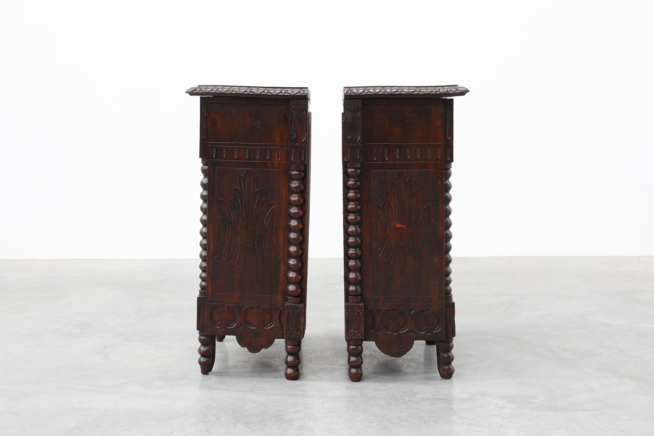 Pair of Breton Carved Oak Bedside Cabinets, France, circa 1900thumbnail